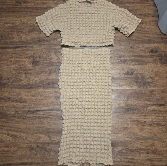 Dressed In Lala Tan Popcorn Shirt Skirt Outfit New XL
